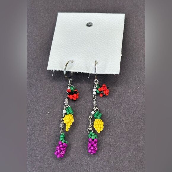 NWT Free People Sweet Treat Fruit Strawberry/Lemon/Grape Beaded Dangle Earrings - Picture 3 of 5